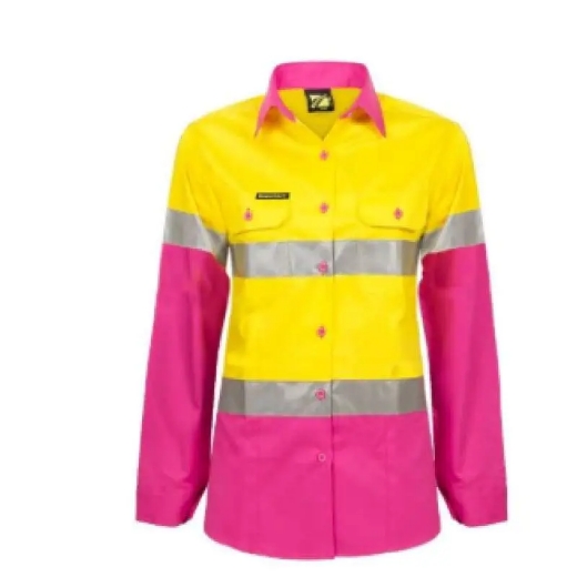 Picture of WorkCraft, Womens, Shirt, Long Sleeve, Lightweight, Hi Vis, Two Tone, Vented, Cotton Drill, CSR Reflective Tape